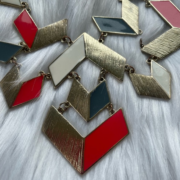 Gold and Red Aztec Geometric Statement Necklace - Picture 6 of 14